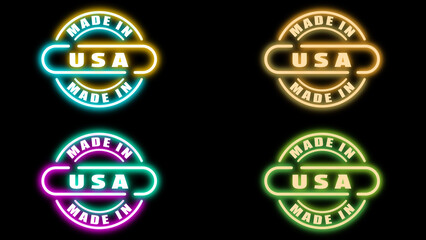 Made in usa bright modern and retro style animated icon on black background.