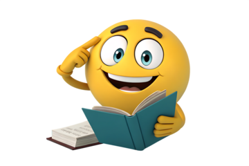 Happy Emoji Emoticon Reading a Book and Pointing to Head AI generated by PNG