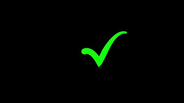 Abstract check mark  green color,  Tik mark icon animation. Animated OK Check Mark Icon  on black background.