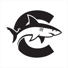 Fototapeta premium Striking Black and White Shark Graphic Design Powerful Aquatic Predator Illustration Marine Life Icon Ocean Theme Logo Sharks Species