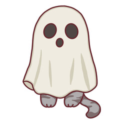 Cute Cartoon Ghost Cat, Halloween Kitten in a Costume
