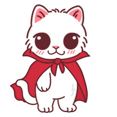 Halloween Vampire Cat, Cute Cartoon Kitten with Red Cape