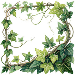 Green ivy vine border with delicate leaves isolated on transparent background