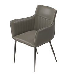 Modern Upholstered Armchair, Ribbed Details, Gray Fabric, Dark Metal Legs, Isometric View 3D Render