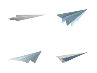 Four Gray and Light Blue Paper Airplanes on Transparent Background image