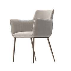 Modern Upholstered Armchair, Ribbed Details, Light Beige Fabric, Bronze Legs, Angled View 3D Render