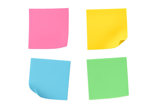 Four colorful sticky notes arranged in a cross shape isolated on transparent background