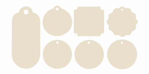 Collection of blank beige tags in various shapes