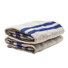 A folded striped towel with blue and white stripes, isolated on transparent background
