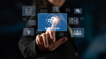 Workflow optimization concept featuring interconnected gears, task management, collaboration, process mapping, review, and automation for business productivity and efficiency Latch