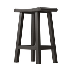 Modern Wooden Bar Stool, Saddle Seat, Dark Wood, Angled View 3D Render