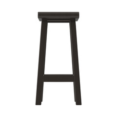 Modern Wooden Bar Stool, Saddle Seat, Dark Wood, Side View 3D Render