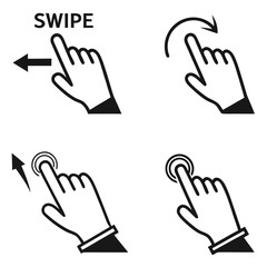 Obraz premium Simple flat black outline icons for mobile social interface: swipe set, on clean white background