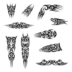 Fototapeta premium Tribal Flame Ornament Set Abstract Tattoo Style Design Elements