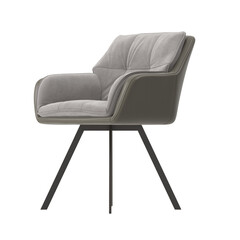Modern Two-Toned Armchair, Light Gray Tufted Cushion, Dark Taupe Shell, Dark Metal Swivel Base, Angled View 3D Render