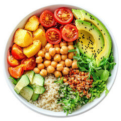 Vibrant Vegan Delight: A close-up shot showcases a colorful, delicious, and nutritious vegan bowl. Filled with fresh, healthy ingredients.