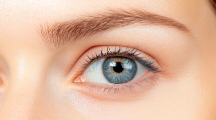 Obraz premium Beautiful close up of human eye featuring clear blue iris and soft skin in natural light