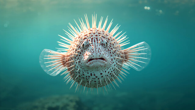 A puffer fosh potrait image in under water