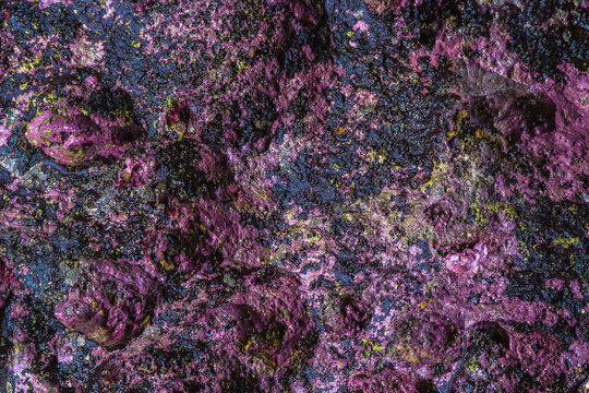 Vibrant purple and black rock texture with minerals