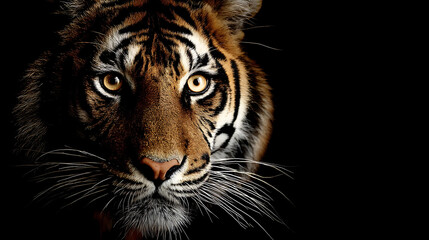 Naklejka premium Intense gaze of a majestic tiger with striking orange and black fur feline big cat