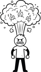 Stick figure with explosion of fire and smoke above head anger rage