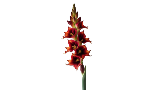 Single Gladiolus Spike Isolated on White Background