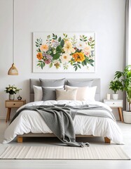 Floral art print in bedroom