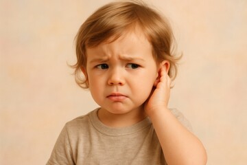 Fototapeta premium Child shows confused gesture while experiencing uncertainty in a neutral setting