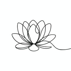 Fototapeta premium Lotus Flower Line Drawing in Minimalist Style 