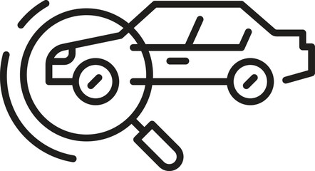 Flat Vector Icon of Car with Magnifying Glass for Vehicle Search or Inspection Design