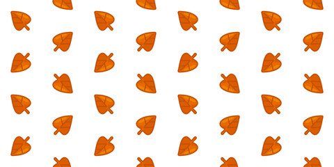 Seamless Cartoon Leaf Pattern Design. Seamless pattern featuring orange cartoon leaves on a clean white background. Light and simple autumn-themed design.