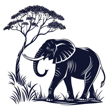 dark elephant walking near tree clip art preview