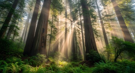 Sunbeams in Redwood Forest (AI Generated)