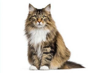 Norwegian Forest cat captivates with its charming gaze in a calm indoor setting on a bright day