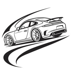 Fototapeta premium black outline Race car symbol logo template, stylized vector 