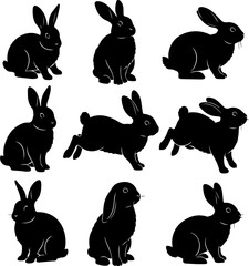 Fototapeta premium Rabbit Silhouette Collection: Playful and Dynamic Poses