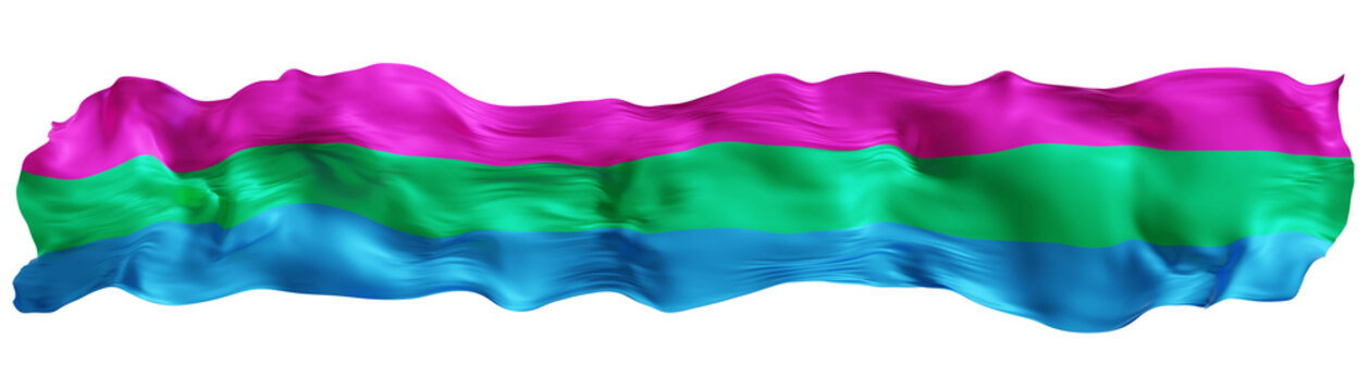 Bright colors of polysexuality pride flag come together to represent inclusive community during festive gathering. The flag's waves symbolize unity, pride and acceptance. On transparent background.
