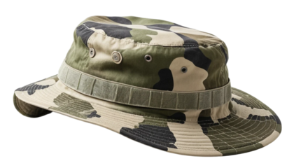 Camouflage boonie hat isolated on transparent background