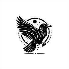 Obraz premium Mystical Black Raven Bird Logo Design.