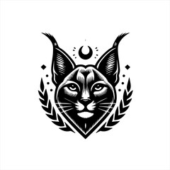 Fototapeta premium Mystical Caracal Cat Head Emblem Illustration.