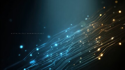Glowing circuit lines with data points on a dark blue background