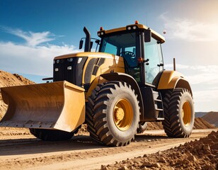 Obraz premium Heavy-Duty Front-End Loader at a Construction Site at Sunset