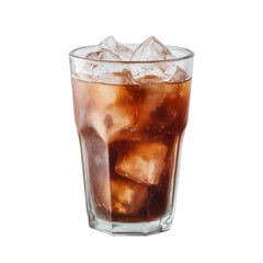 Glass of iced coffee with ice cubes in it