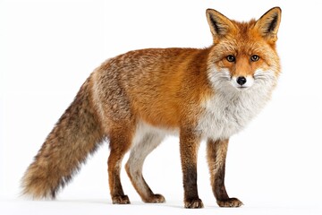 Fototapeta premium Red fox standing against white background