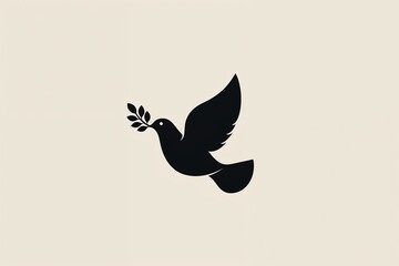 Obraz premium Minimalist dove silhouette carrying olive branch