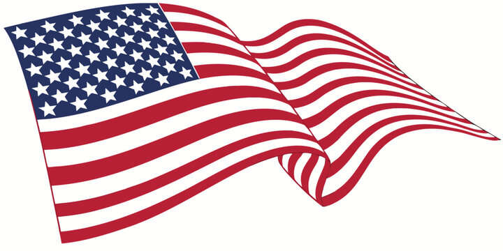 United States flag fluttering proudly on a banner, with accurate proportions, bright colors, and crisp details.