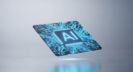 brightly glowing ai chip on light