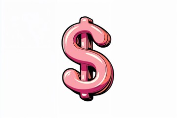 Pink dollar sign icon isolated on white