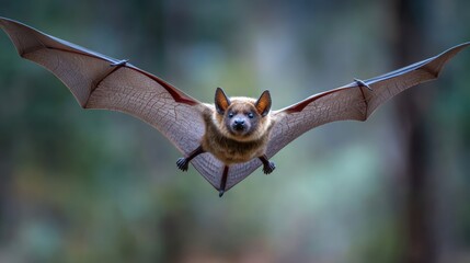 Naklejka premium A stunning bat in flight showcasing its detailed wings and unique features in a natural setting.
