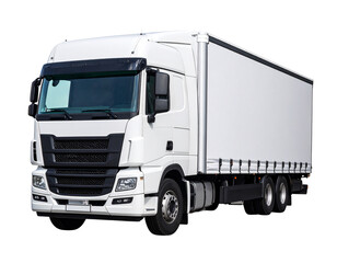 All-White Modern American Delivery Truck with Chrome Grille, Front Side Angle, Isolated on White